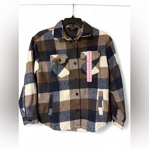 Women Plaid Jacket - Blue, Brown, Cream